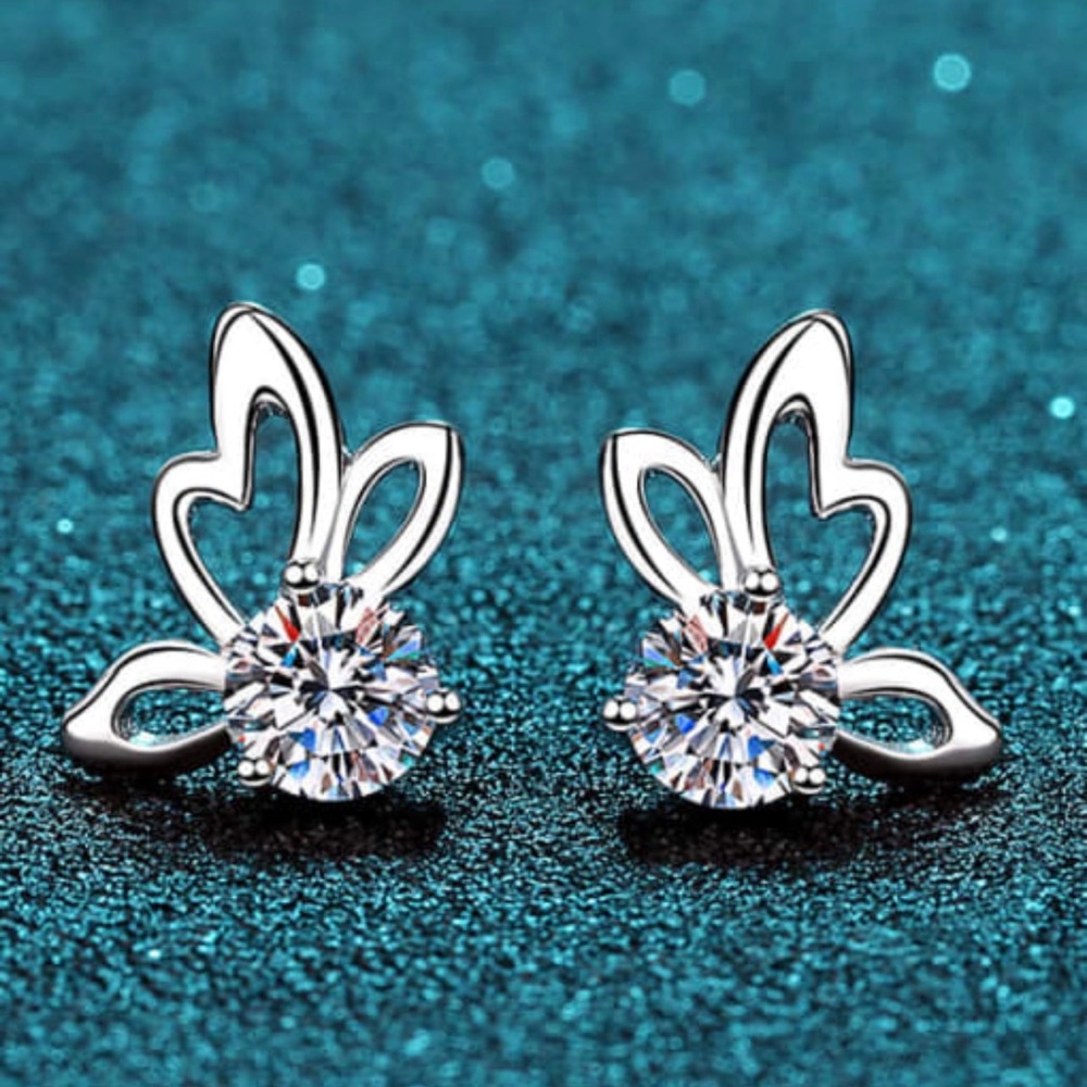 Sterling Silver Moissanite Butterfly Dainty Stud Earring
